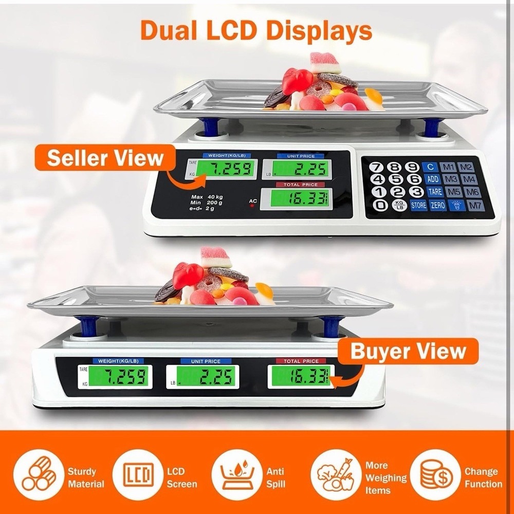 Commercial Food Scale 88lb/40kg Digital Price Computing Deli Market Weighing - Picture 5 of 9